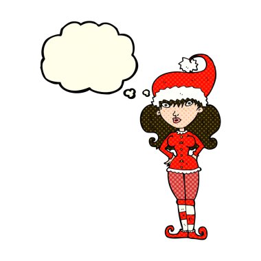 Noel Baba'nın yardımcı kadın düşünce balonu ile çizgi film