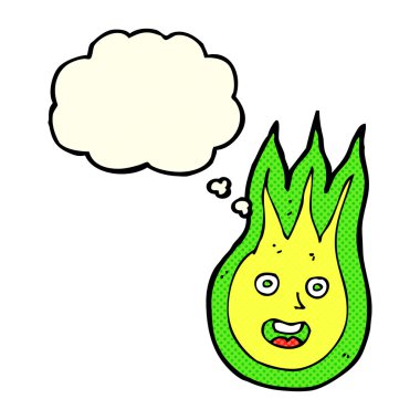 Düşünce baloncuklu çizgi film dostu ateş topu