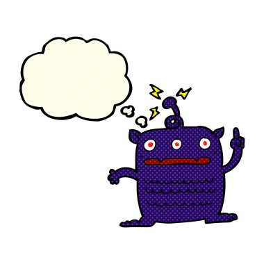 Düşünce baloncuğu olan garip bir uzaylı çizgi filmi.