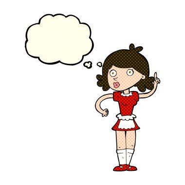 Düşünce baloncuğu olan bir kız.