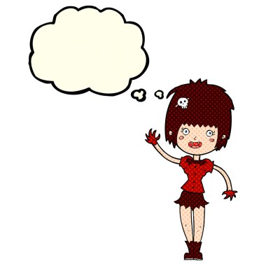 Düşünce baloncuğu sallayan vampir kız.