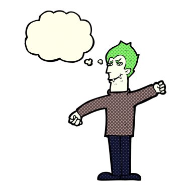 Düşünce baloncuğu olan vampir adam.