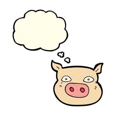 Düşünce baloncuklu domuz suratlı çizgi film