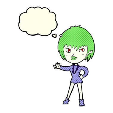 Düşünce baloncuğu olan vampir kız.