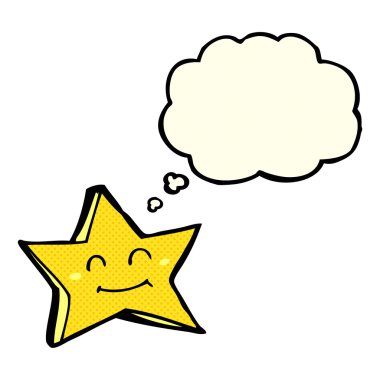 Düşünce baloncuklu mutlu yıldız karakteri