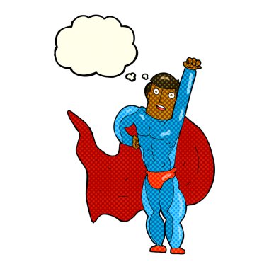 Düşünce baloncuğu olan süper kahraman.