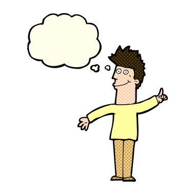 Düşünce baloncuğu olan çizgi film adamı.