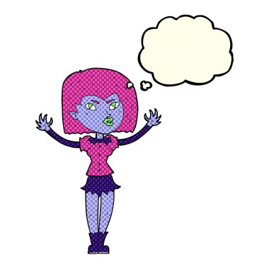 Düşünce baloncuğu olan vampir kız.