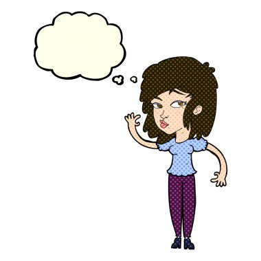 Düşünce baloncuğuyla el sallayan güzel kadın.