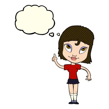 Düşünce baloncuğu olan çizgi film kadını.