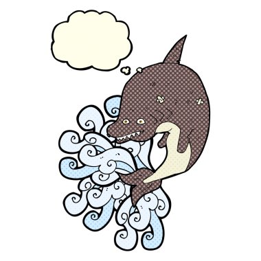 Düşünce baloncuklu çizgi film köpekbalığı