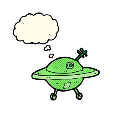 Düşünce baloncuklu bir uçan daire.