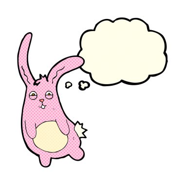 Düşünce baloncuklu komik çizgi film tavşanı