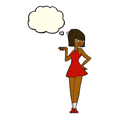 Düşünce baloncuğu olan güzel bir kadın.