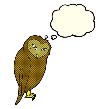 Düşünce baloncuklu çizgi film baykuşu