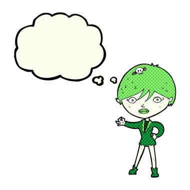 Düşünce baloncuğu olan vampir kız.