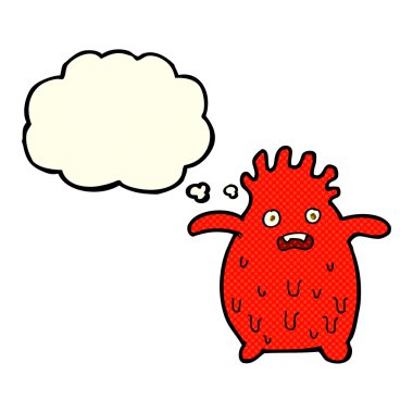 Düşünce baloncuklu komik balçık canavarı.