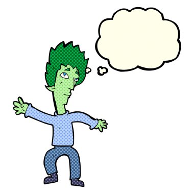 Düşünce baloncuğu olan vampir adam.