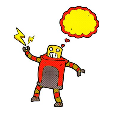 Düşünce baloncuklu çizgi film robotu