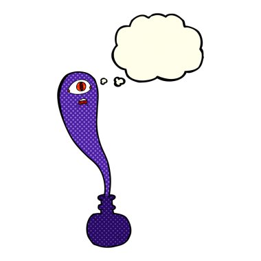 Şişede cadılar bayramı hayaleti ve düşünce kabarcığı.