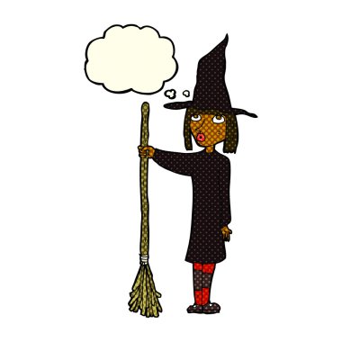 Düşünce baloncuklu çizgi film cadısı