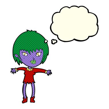 Düşünce baloncuğu olan vampir kız.