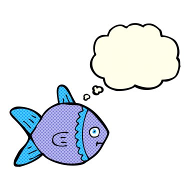 Düşünce baloncuklu çizgi film balığı