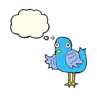 Düşünce baloncuğuyla kanat sallayan kuş.