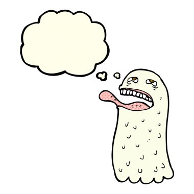 Düşünce baloncuklu komik bir hayalet.