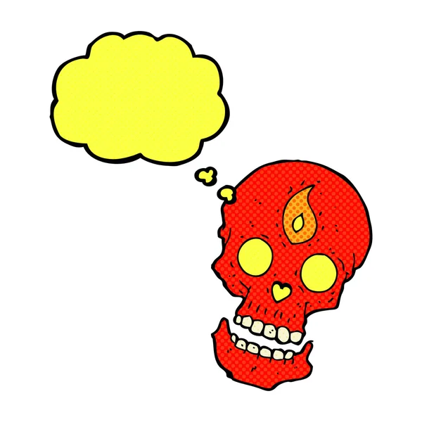 思考バブルを持つ漫画の神秘的な頭蓋骨 — ストックベクタ