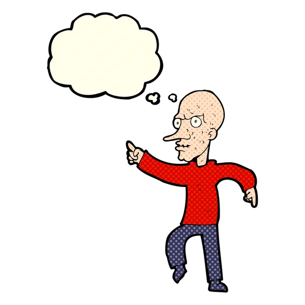 Desenho animado irritado velho homem com bolha de pensamento —  Vetores de Stock