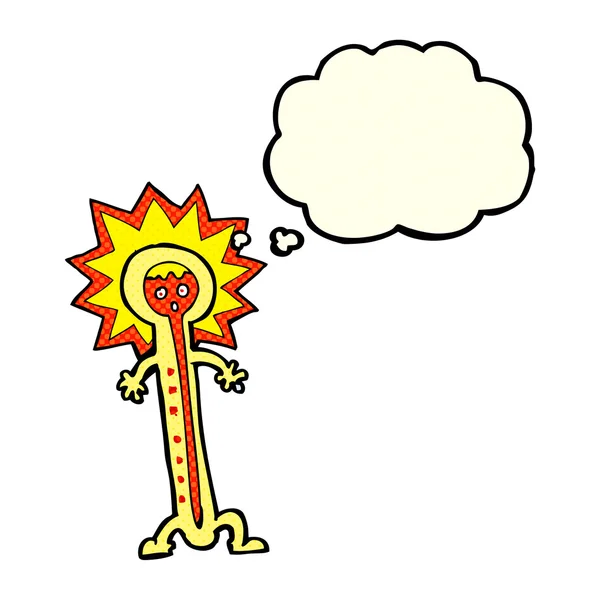 Thermomètre chaud dessin animé avec bulle de pensée — Image vectorielle