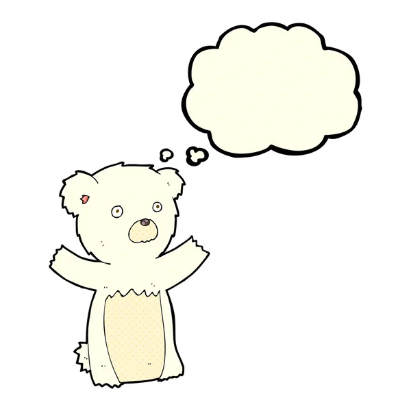 Мультяшный белый медвежонок с мыслепузырём — стоковый вектор