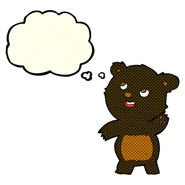 Cartoon schattig wuivende zwarte beer teddy met dacht dat bubble — Stockvector