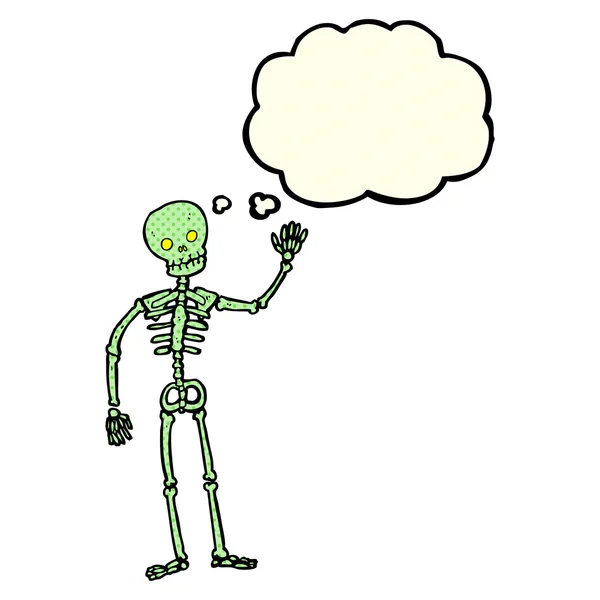 Kreskówka machanie szkielet z bańki myślowej — Wektor stockowy
