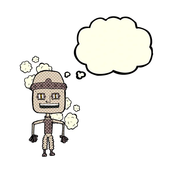 可爱的卡通老机器人与思想泡泡 — 图库矢量图片