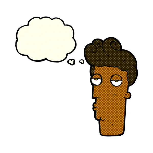 Cartoon bored man's face with thought bubble — Stock Vector