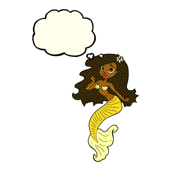 Karikatur hübsche Meerjungfrau mit Gedankenblase — Stockvektor