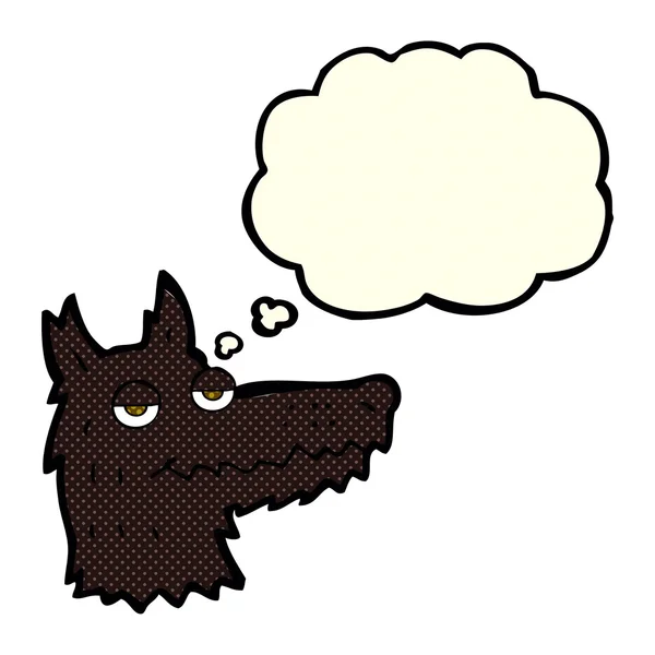 Cartoon wolf hoofd met gedachte zeepbel — Stockvector