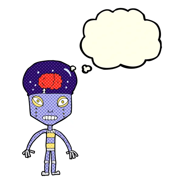 Robot raro de dibujos animados con burbuja de pensamiento — Archivo Imágenes Vectoriales