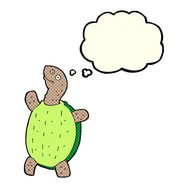 Karikatur glückliche Schildkröte mit Gedankenblase — Stockvektor