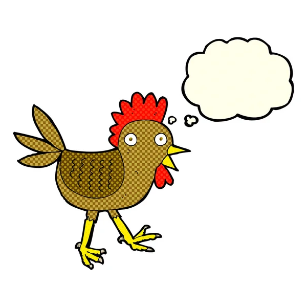 Funny cartoon chicken with thought bubble — Stock Vector