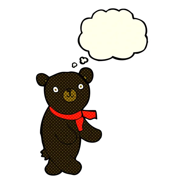 Bonito desenho animado preto ursinho de pelúcia com pensamento bolha — Vetor de Stock