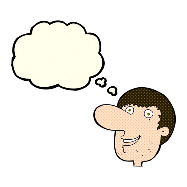 Cartoon gelukkig mannelijk gezicht met gedachte zeepbel — Stockvector