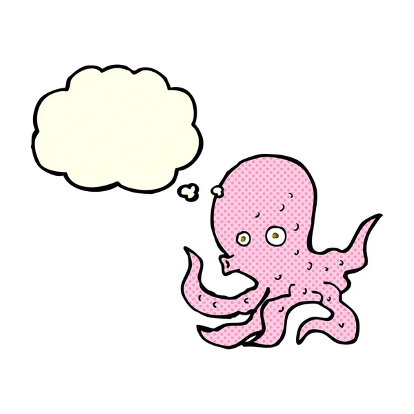 Cartoon octopus met gedachte zeepbel — Stockvector