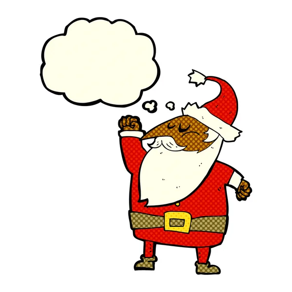 Cartoon santa claus punching air with thought bubble — Stock Vector