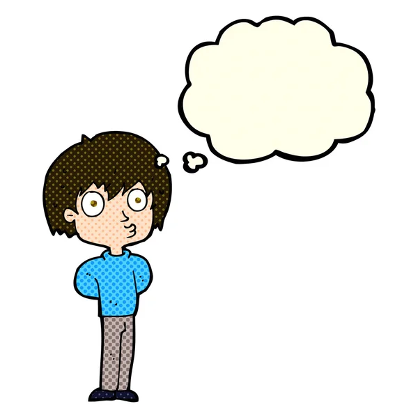 Dibujos animados chico impresionado con burbuja de pensamiento — Vector de stock