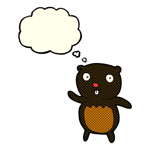 Cartoon zwarte beer cub met gedachte bubble — Stockvector
