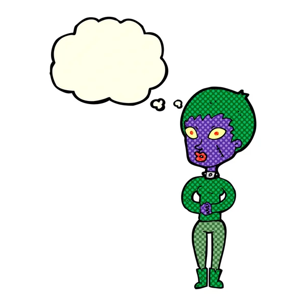 Dibujos animados chica zombie con burbuja de pensamiento — Archivo Imágenes Vectoriales