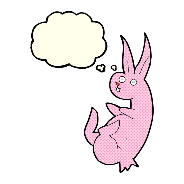 Cue cartoon konijn met gedachte zeepbel — Stockvector